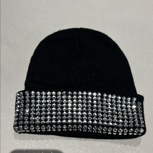 Black Beanie with Silver Rhinestones